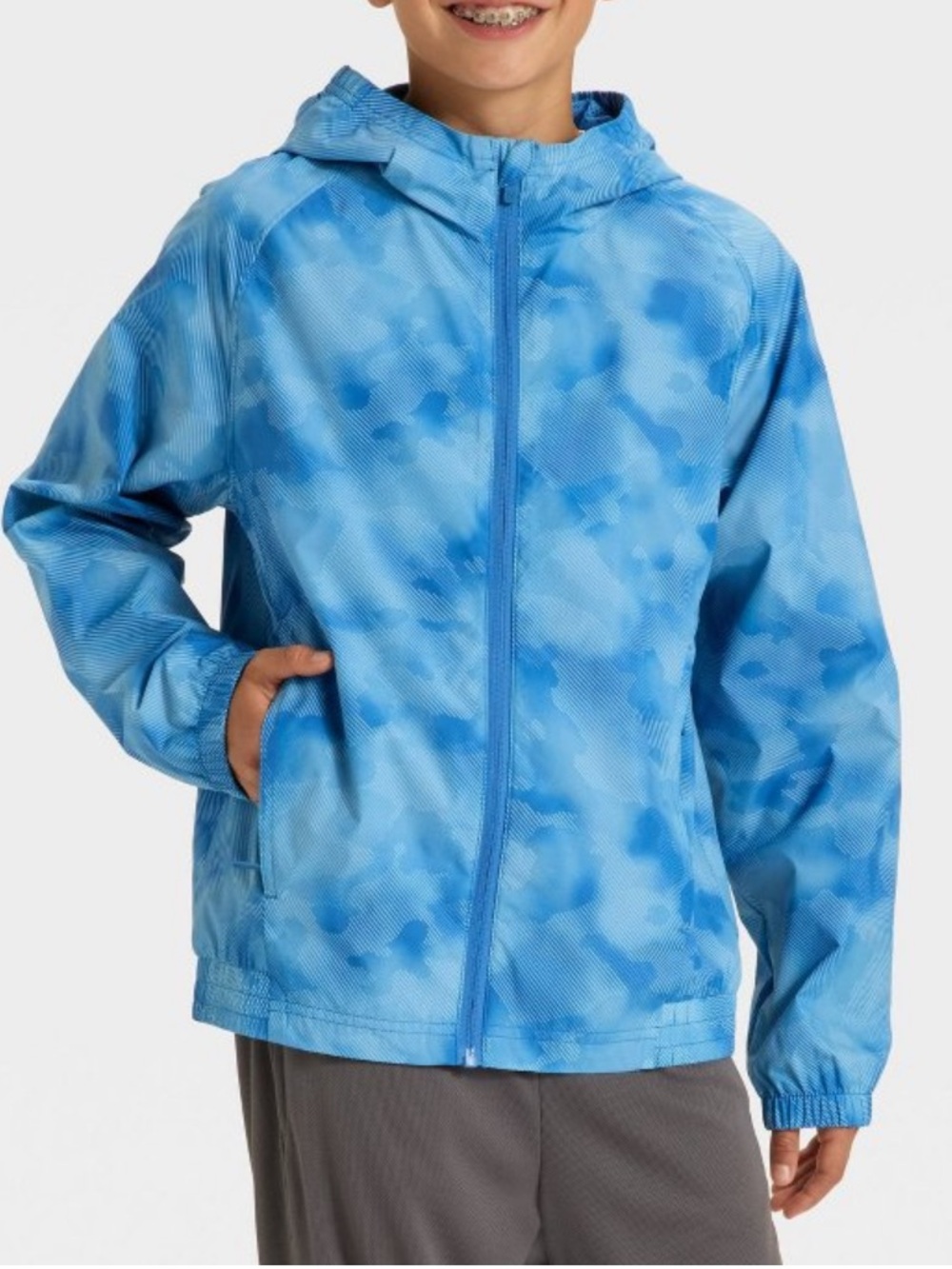 All In Motion Tie-Dye Windbreaker Jacket Blue Hooded Coat Boys’ XL (14) NWT